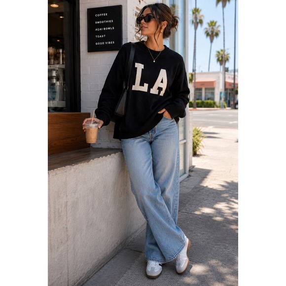 PacSun Sweaters - PacSun LA Oversized Crewneck Sweater Black Streetwear Retro Chic Minimalist Sz M